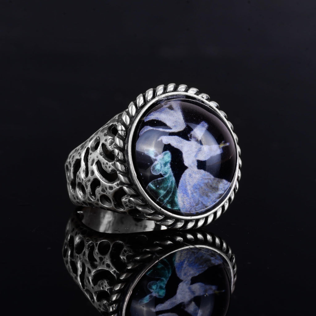 KAMBO Celestial Stone Men's Ring – Round Mystic Cabochon 925 Sterling Silver Handmade Statement Ring — 6