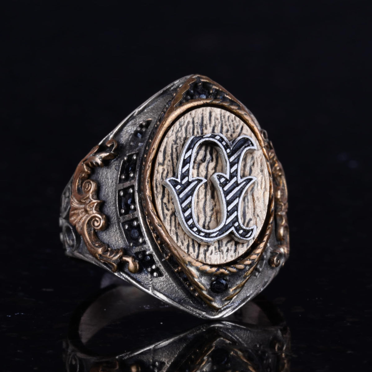 Personalized Ring, 925 Sterling Silver, Men's Initial Ring, Monogram Ring — 4