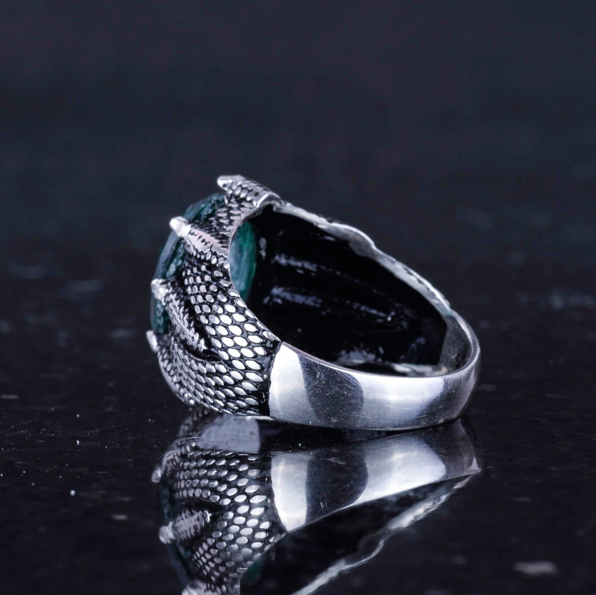 Kambo Silver Claw Ring - Synthetic Green Paraiba Stone Handmade Capricorn Ring — 7