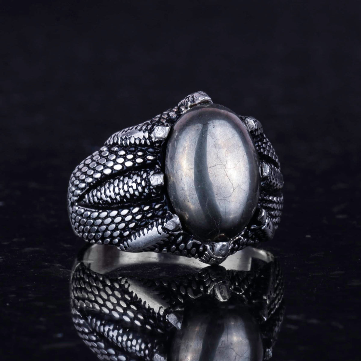 925 Sterling Silver Claw Ring - with Natural Pyrite Stone — 5