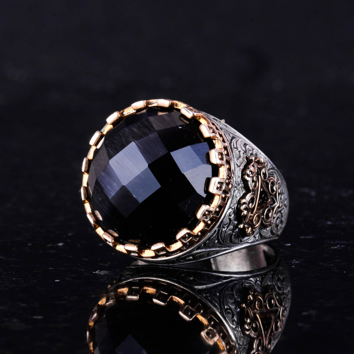 925 Sterling Silver King Ring - Created Onyx — 5