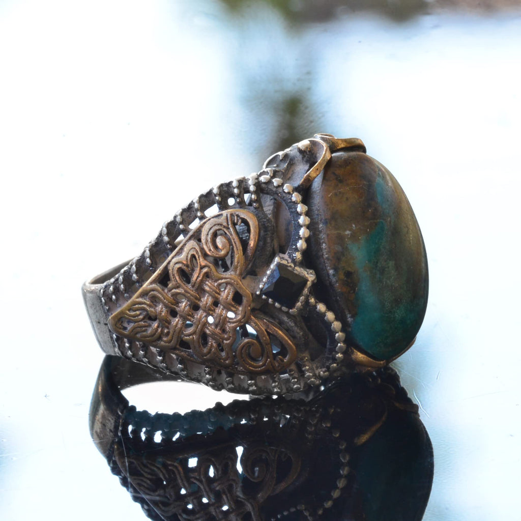 Handmade Natural Turquoise Ring with Celtic Knot Design - 925 Sterling Silver Men's Ring — 4