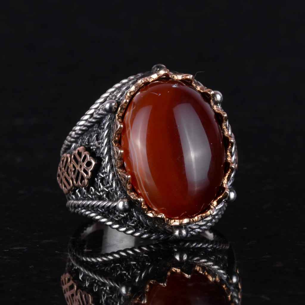 Handcrafted Natural Red Agate Stone Ring, 925 Sterling Silver (Model-2) — 4