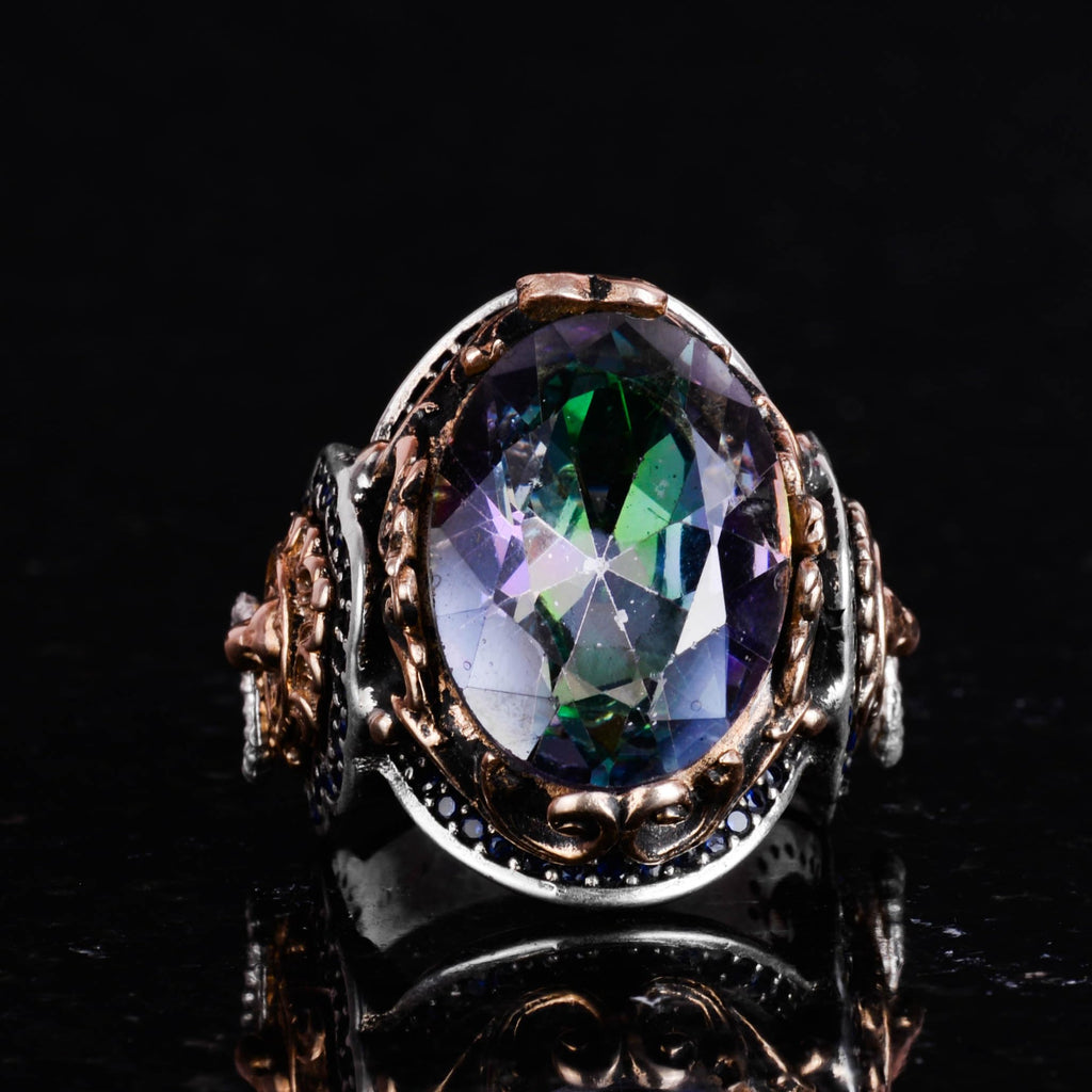 Artificial Mystic Topaz Stone Ring, Lion Head Men's Ring, 925 Sterling Silver Ring, Designer Silver Men's Ring — 3