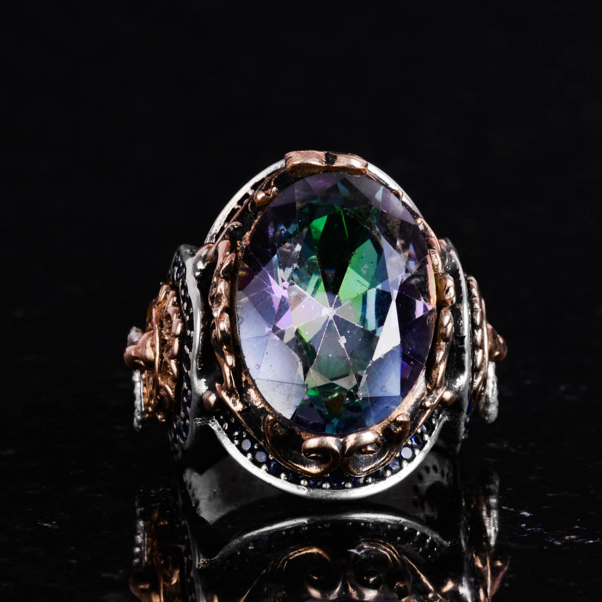 Artificial Mystic Topaz Stone Ring, Lion Head Men's Ring, 925 Sterling Silver Ring, Designer Silver Men's Ring — 3
