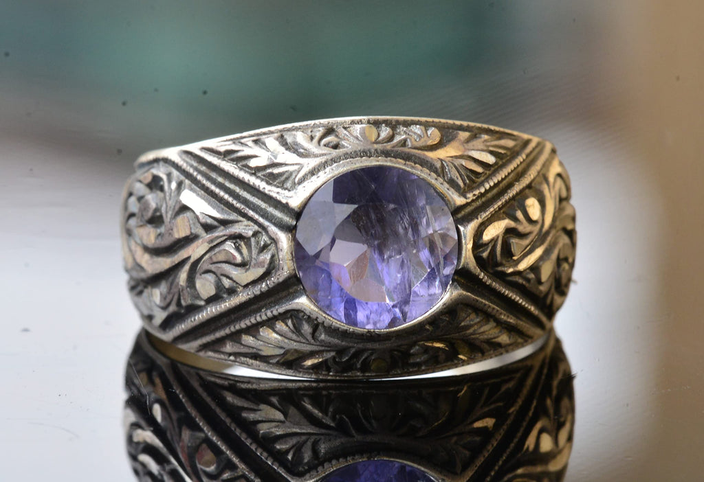 Real Natural Amethyst Gemstone Ring - 925 Sterling Silver Men's Ring - Handmade Jewelry