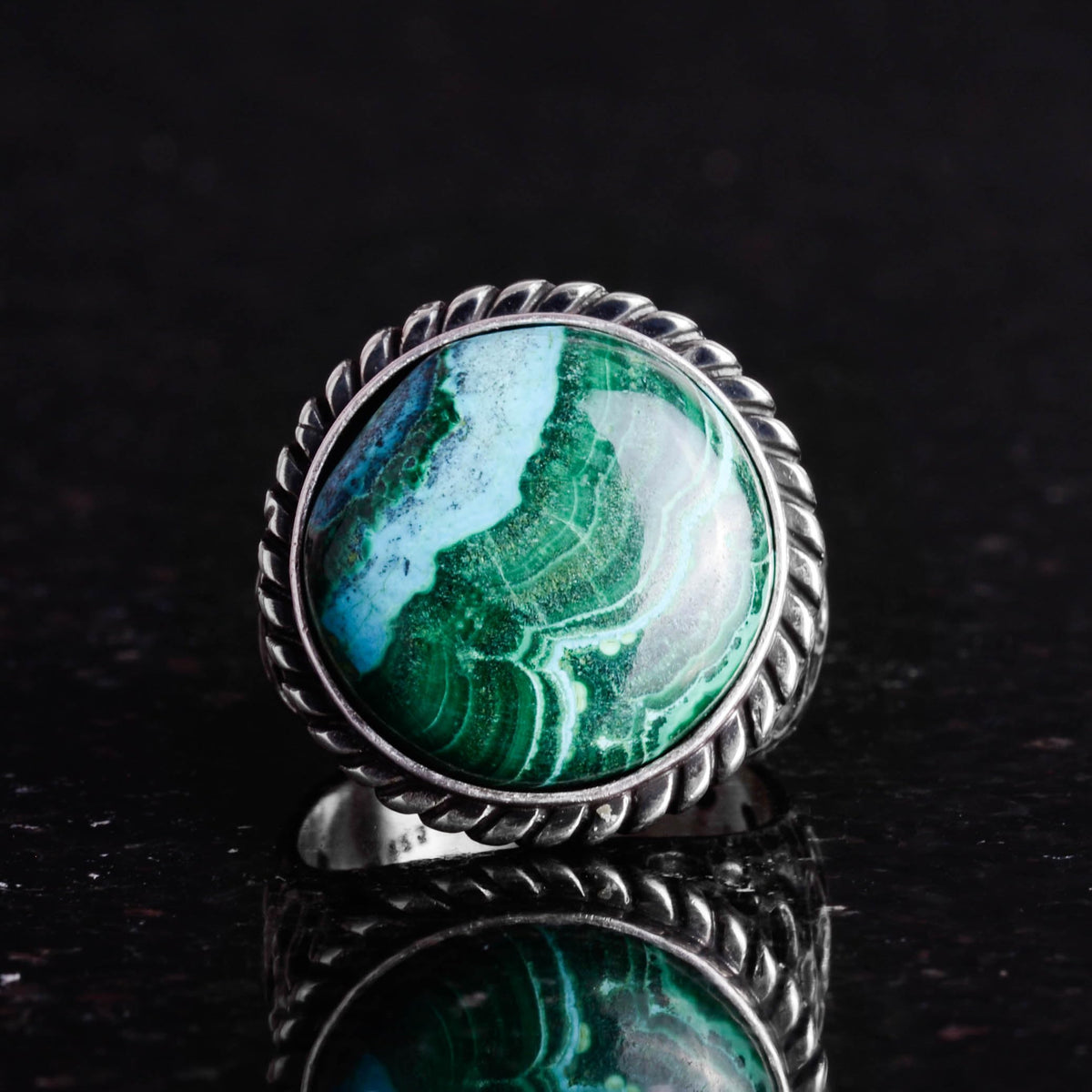 Natural Stone Ring - Chrysocolla with 925 Sterling Silver Men's Ring — 4