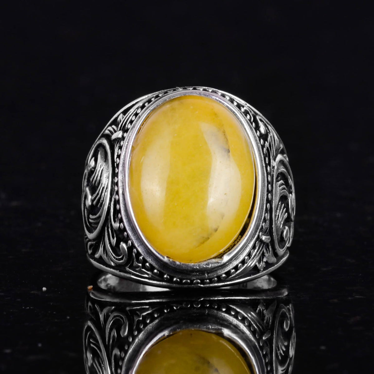 925 Sterling Silver Ring - Natural Yellow Agate Stone Ring — 4