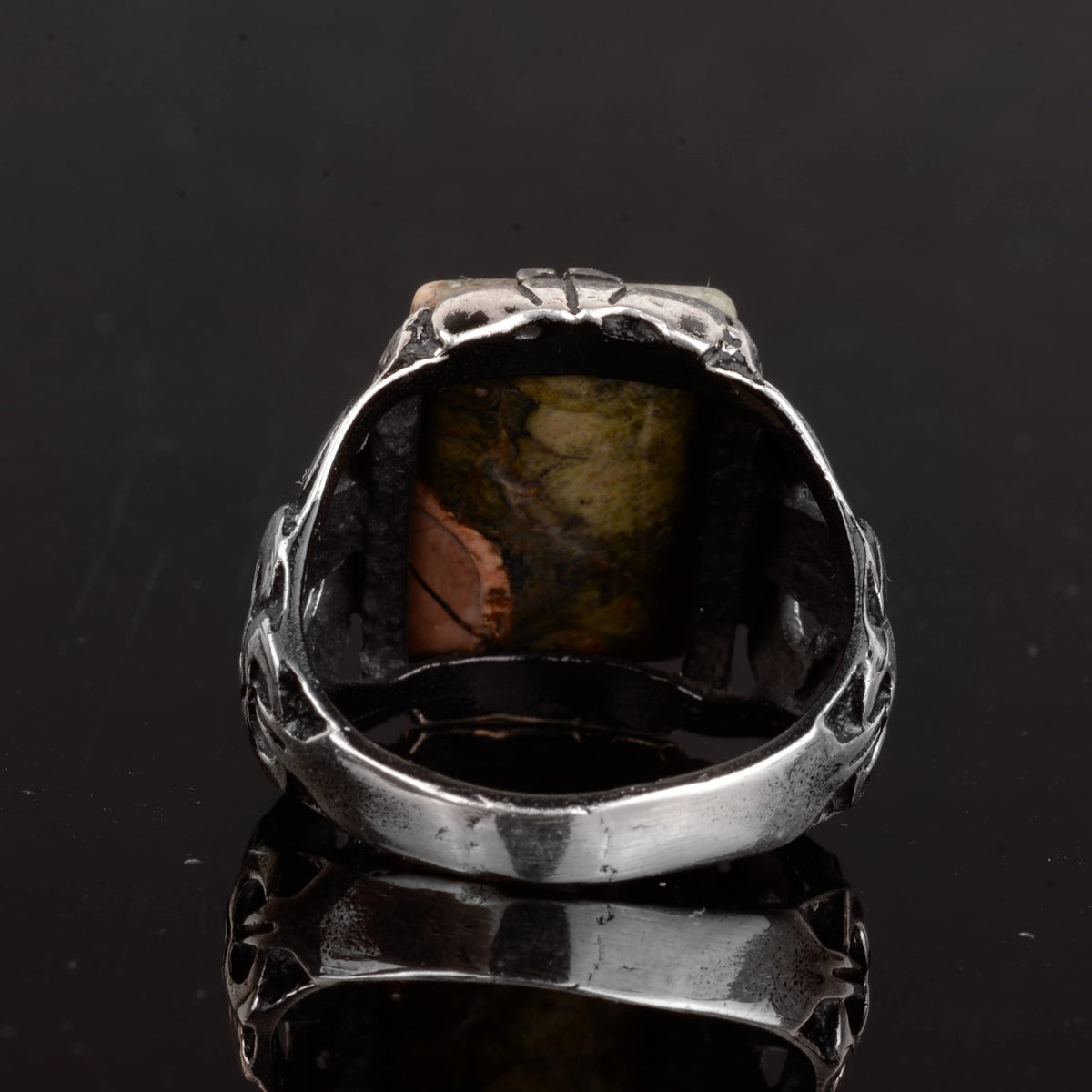KAMBO Genuine Unakite Real Natural Stone Men's Ring, Handmade Ring, 925 Sterling Silver Ring, Men's Birthstone Ring — 7