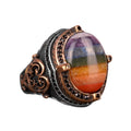 Rainbow Natural Silver Ring with 7 Different Stones, 925 Sterling Silver Men's Ring, Multi-Colored Silver Ring