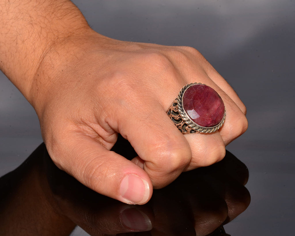 Natural Ruby Stone Silver Ring — 7