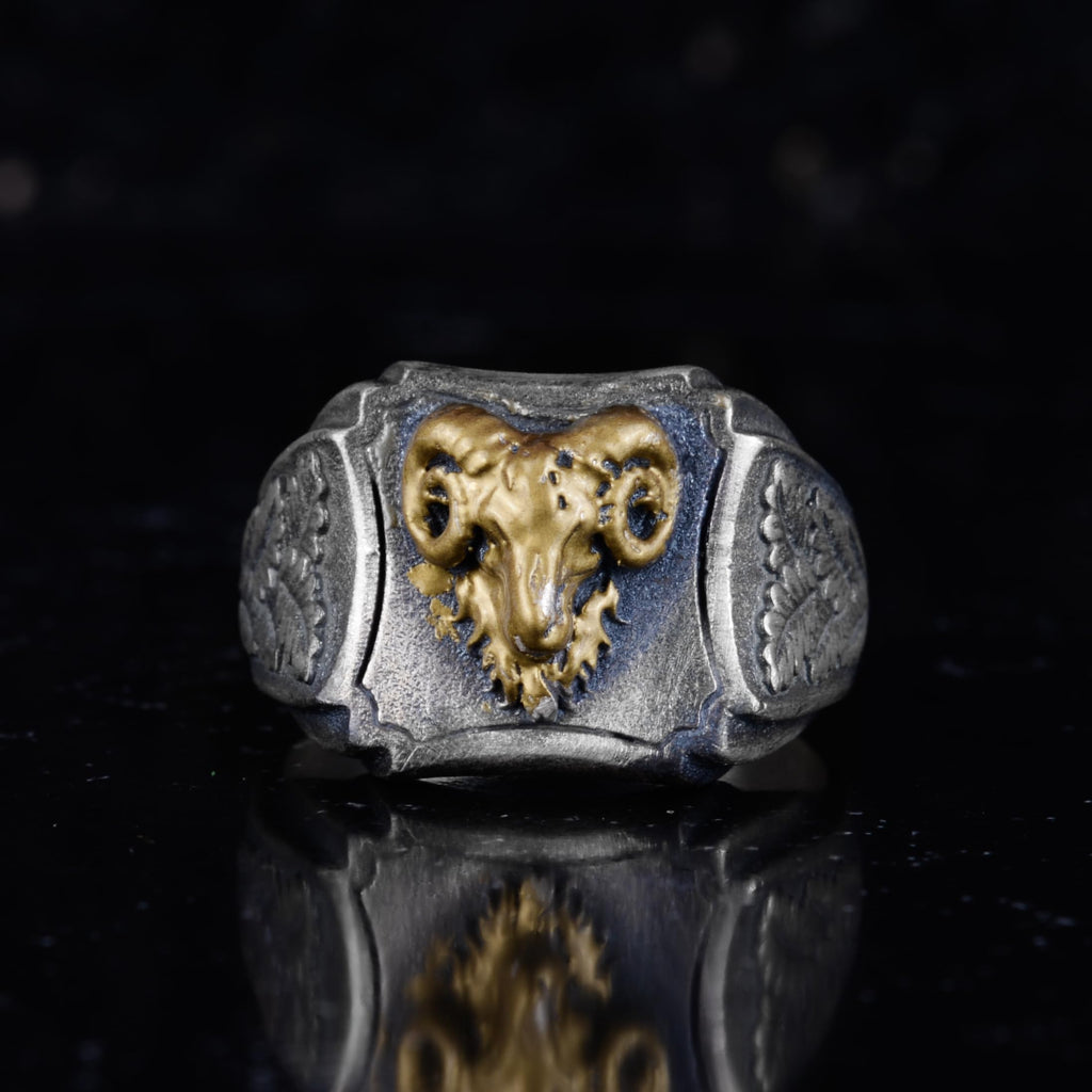 KAMBO Ram Skull Men's Ring – 925 Sterling Silver Gold Plated Ram Head – Handmade Gothic Ram Symbol Jewelry – Bold Viking Statement Ring — 4