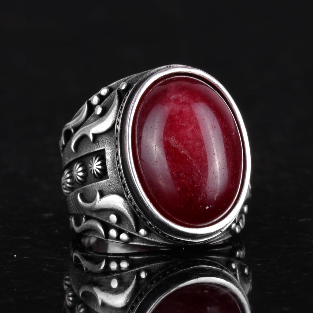 KAMBO 925 Sterling Silver Ring, Natural Cabochon Ruby Gemstone Ring — 4