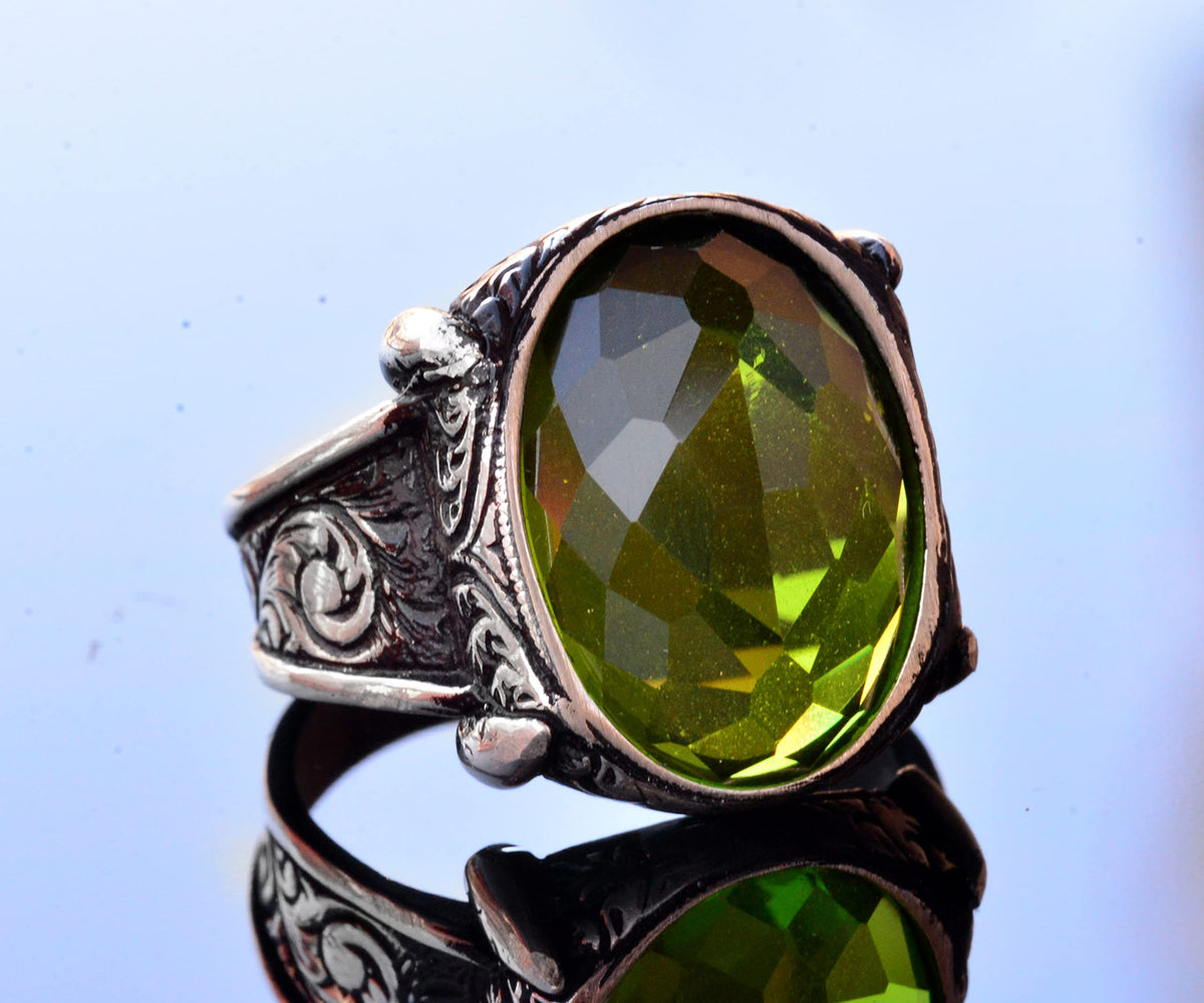 Custom Ring, Peridot Stone Men's Ring, Sterling Silver Ring, Birthstone Ring, Gifts For Him