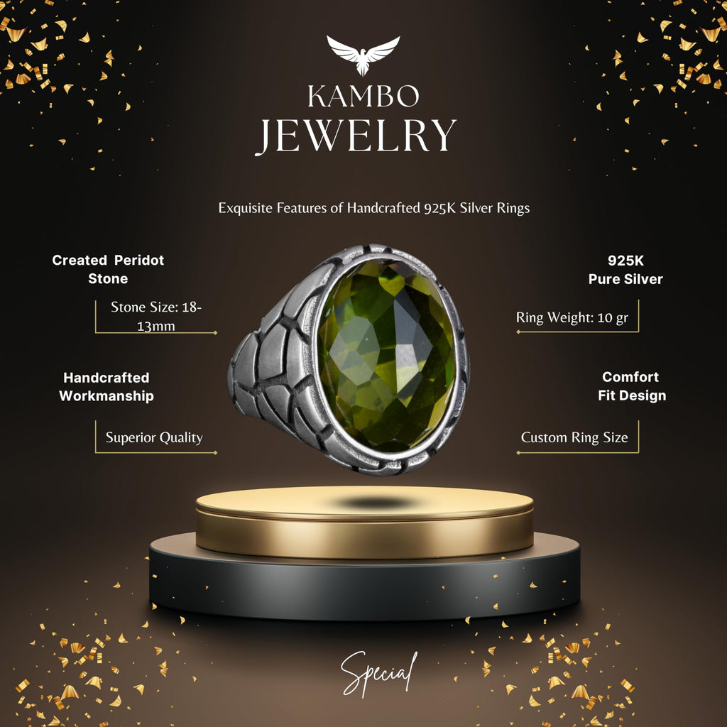 Luxury 925 Sterling Silver Synthetic Stone Ring - Various Collection (Peridot Synthetic Stone) — 5