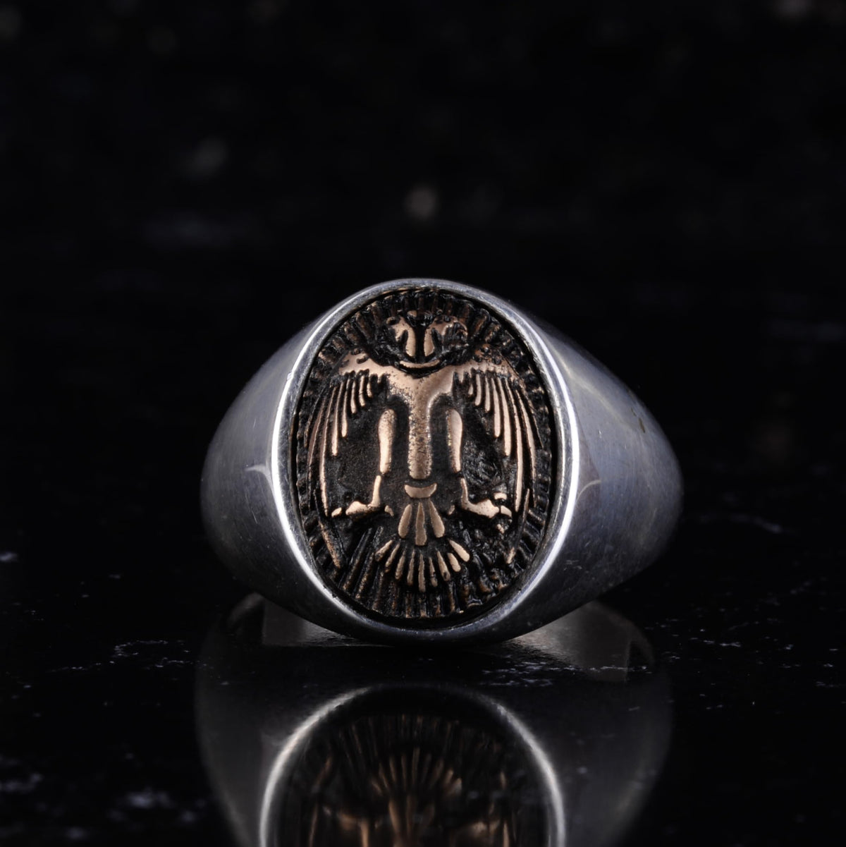 KAMBO 925 Sterling Silver Men's Symbol Minimalist Ring – Handmade Power and Protection Seal Ring (Eagle) — 4