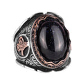 Ottoman Tugra Blue Sunstone Ring - 925 Sterling Silver