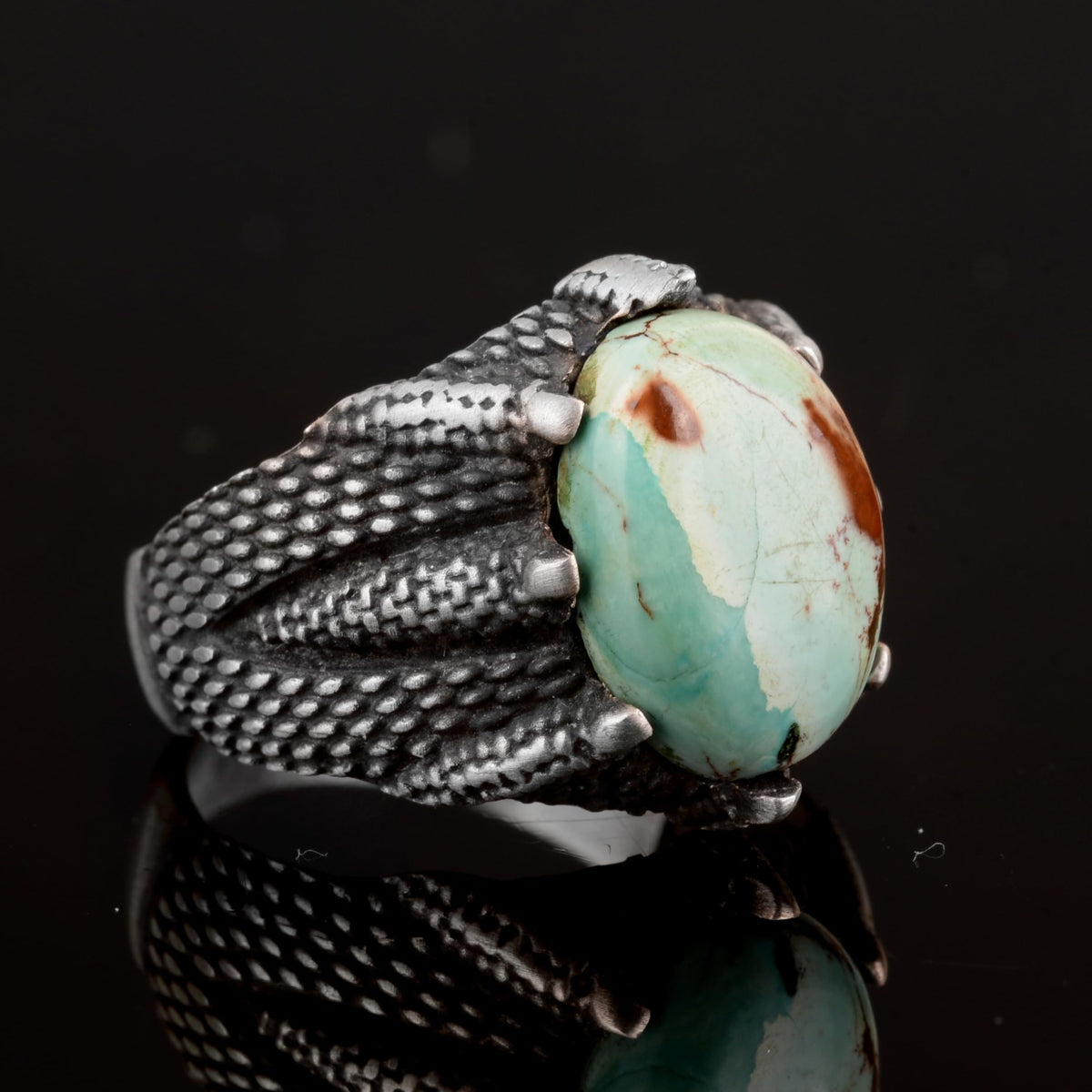 925 Sterling Silver Men's Ring, Natural Arizona Turquoise Stone Ring, Claw Ring — 4