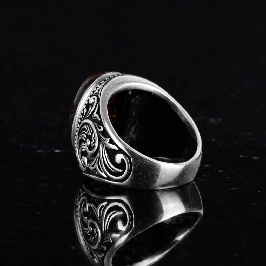 925 Sterling Silver Men's Ring, Handmade Bronzie Stone Ring — 7