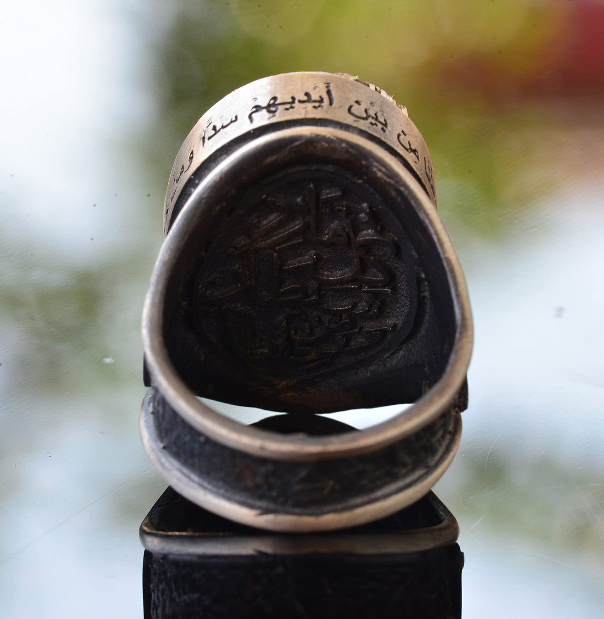 KAMBO Garnet Gemstone Ring - 925 Sterling Silver Islamic Men's Ring - Unique Design — 8