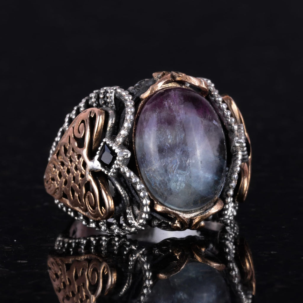 Natural Fluorite Stone Ring, 925 Sterling Silver — 3
