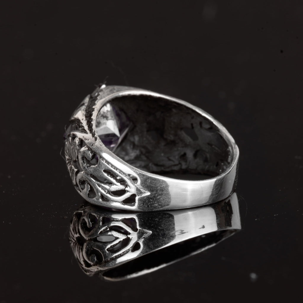 KAMBO Silver Men's Ring – Handmade Minimal Ring with Synthetic Amethyst Stone — 6