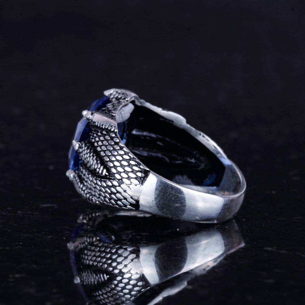 Silver Claw Ring with Dark Blue Paraiba Stone – Handmade Ring for Aquarius — 6
