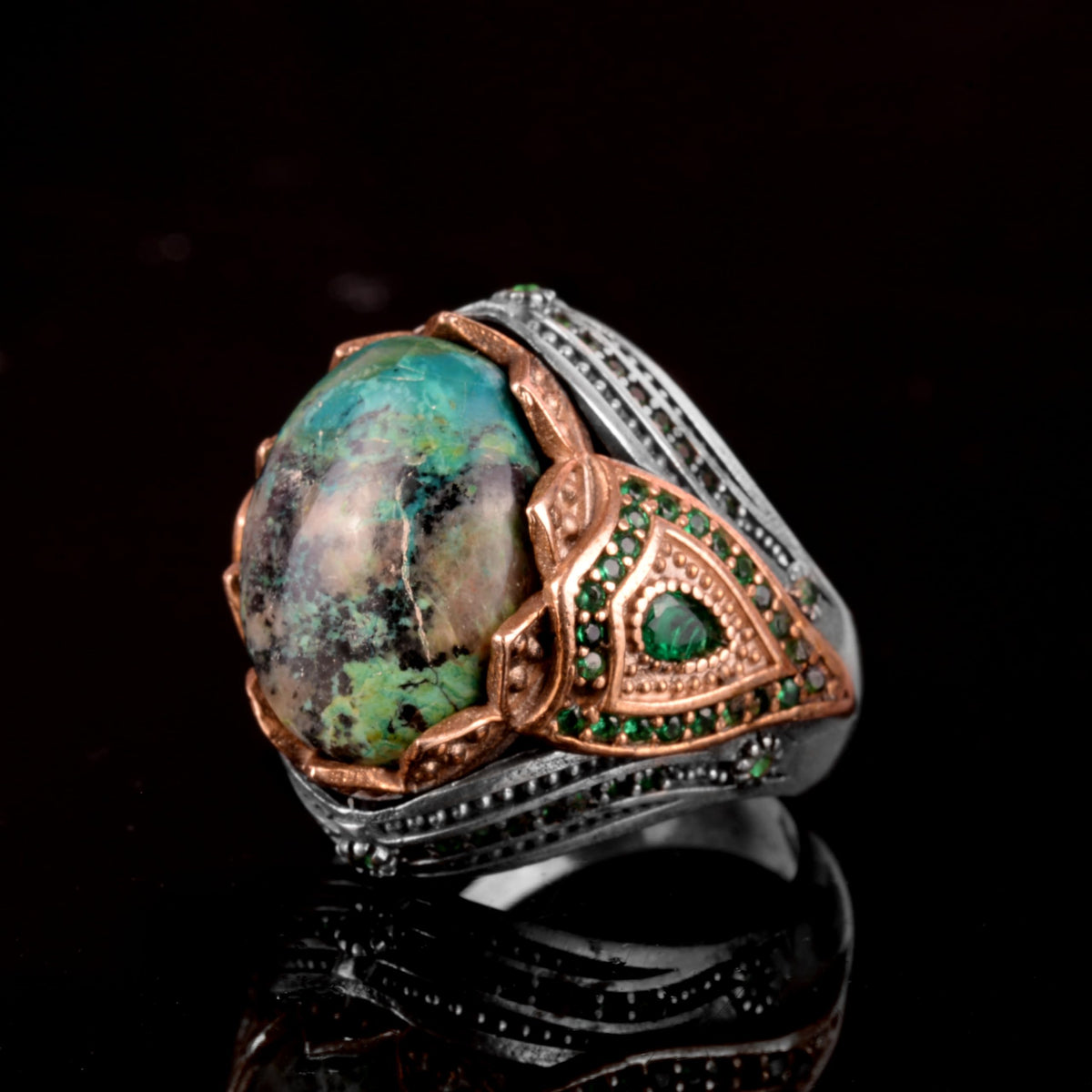 Natural Arizona Turquoise Stone Ring - 925 Sterling Silver Men's Ring (Model-3) — 5