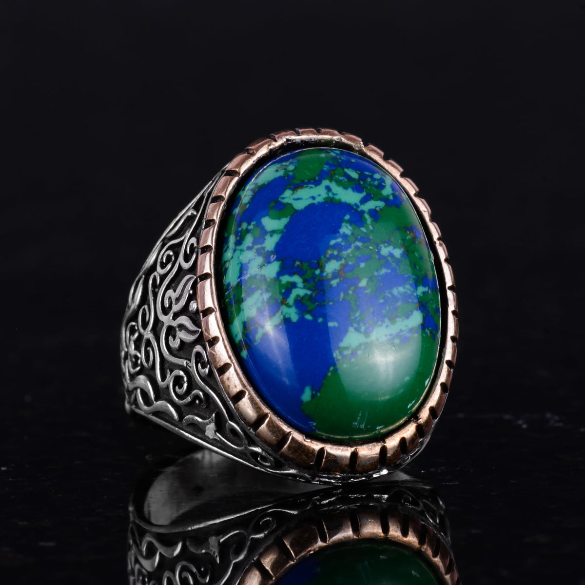925 Sterling Silver Men's Ring, Large Ring (Synthetic Chrysocolla Stone) — 6