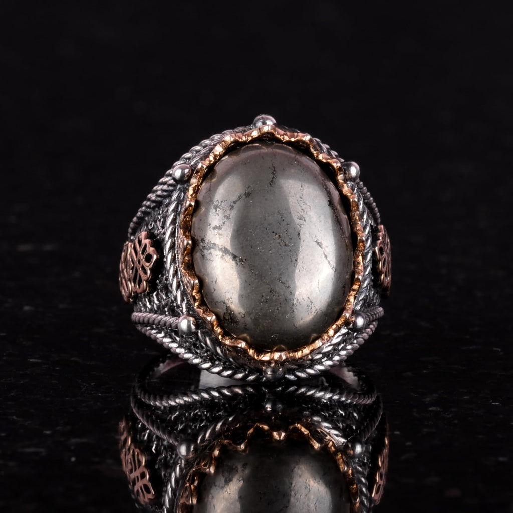 Real Natural Pyrite Stone Ring - 925 Sterling Silver Men's Ring — 2