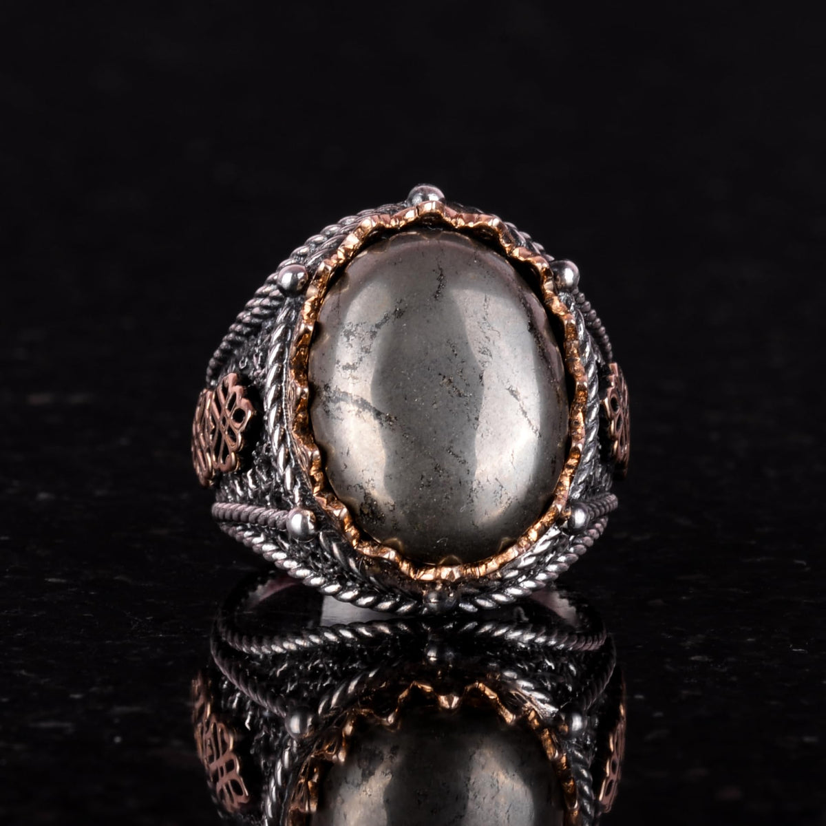 Real Natural Pyrite Stone Ring - 925 Sterling Silver Men's Ring — 2