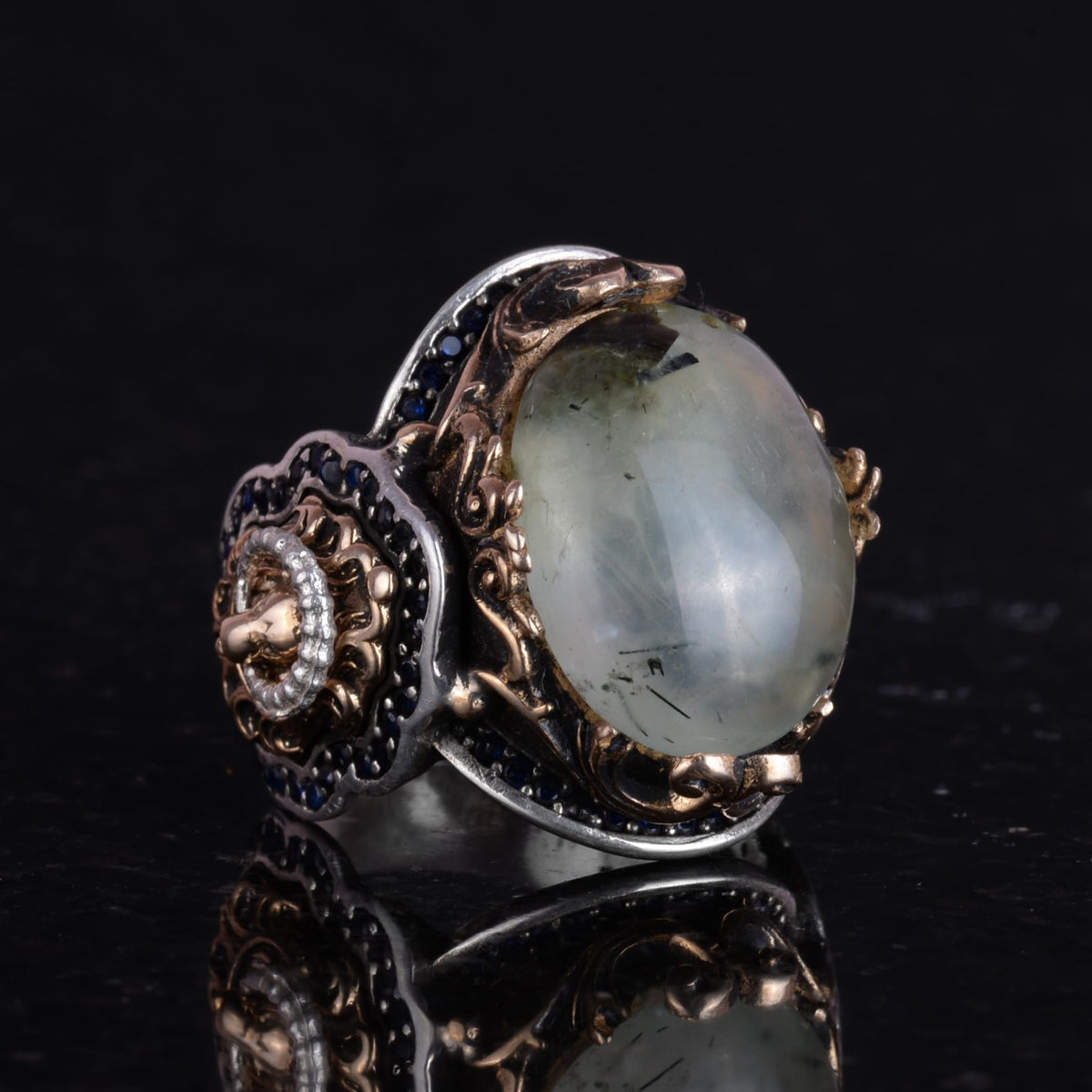 Lion Ring - Natural Prehnite Green Stone Ring — 4