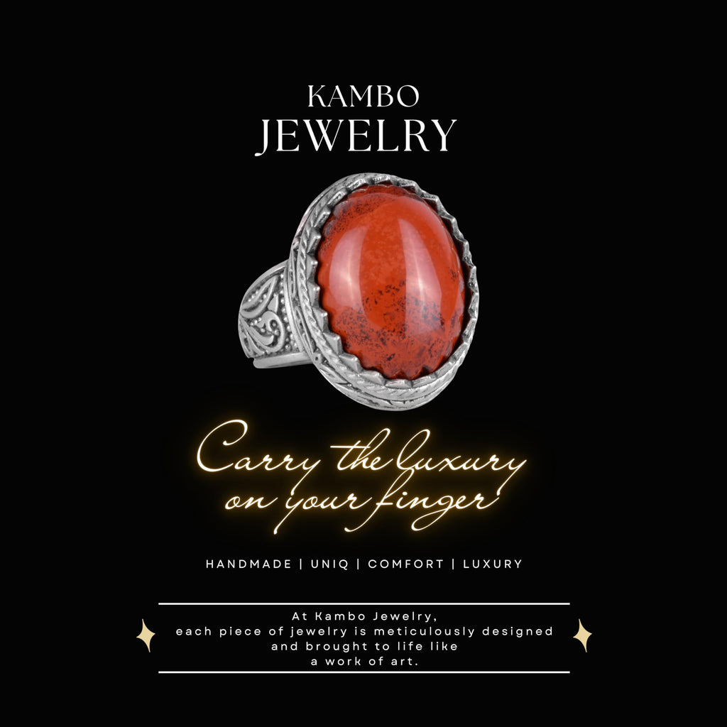 Natural Stone Ring - 925 Sterling Silver Ring (Red Blood Stone) — 4