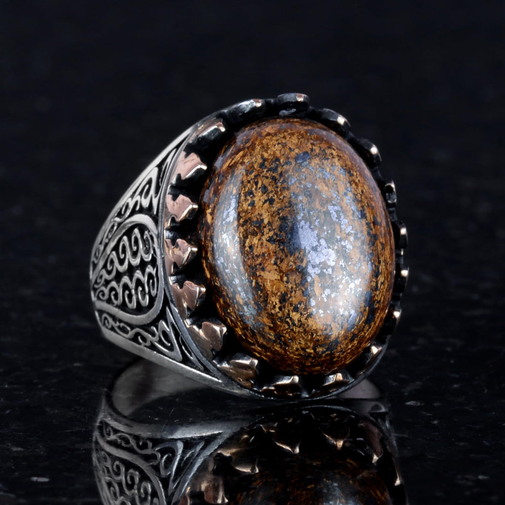 925 Sterling Silver Men's Ring - Handmade Elegance with Bronzite Stone — 3