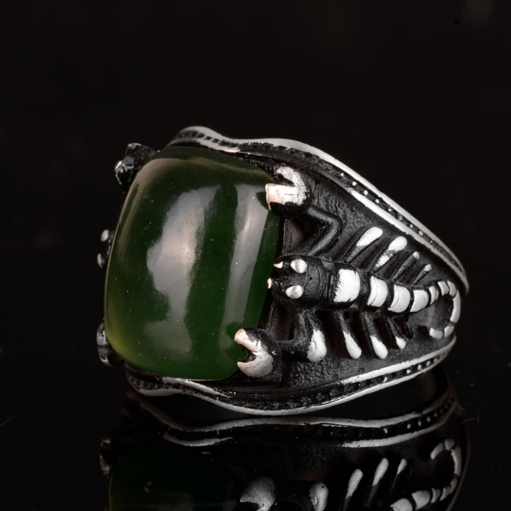 KAMBO Natural Jade Stone 925 Sterling Silver Scorpion Ring — 4