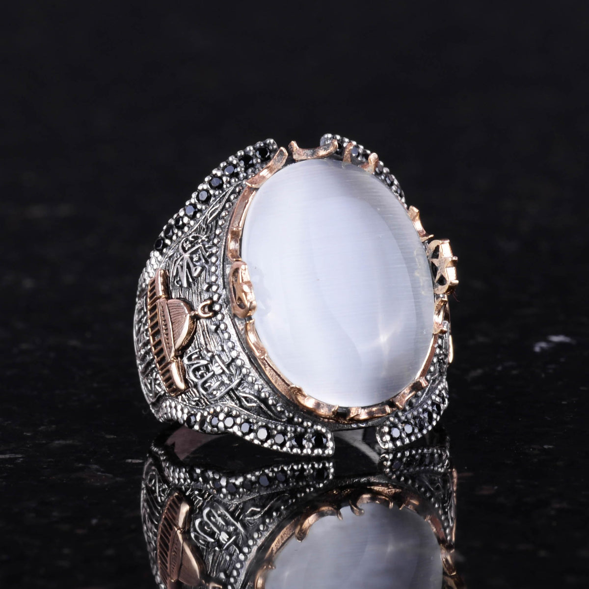 White Cat's Eye Stone Silver Ring — 4