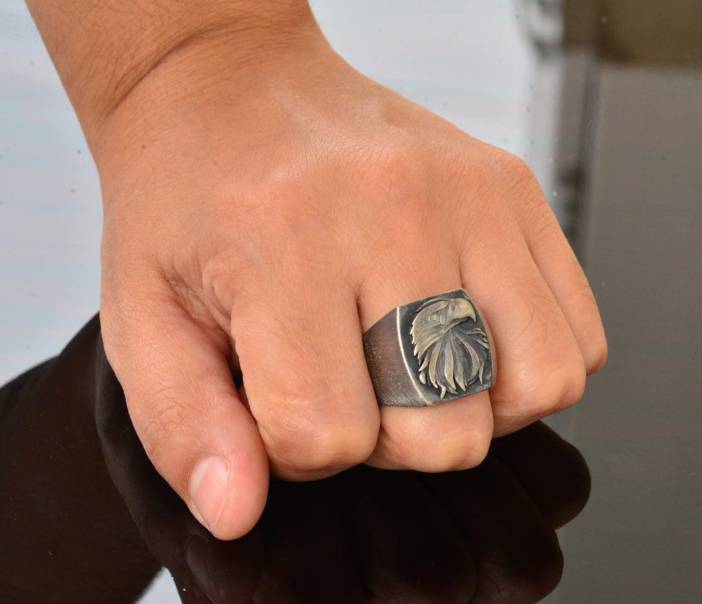 Handmade Eagle Head Ring, Silver Men's Ring - Symbol of Freedom and Strength — 7