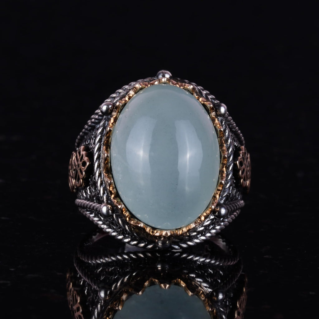 Natural Cabochon Aquamarine Stone Ring, 925 Sterling Silver Men's Ring — 5