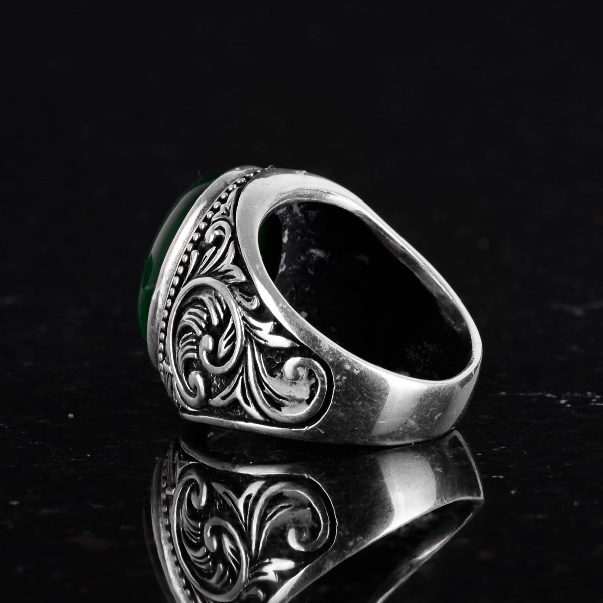 Handmade Natural Jade Stone Ring - 925 Sterling Silver Men's Ring - Harmony and Abundance Design — 7
