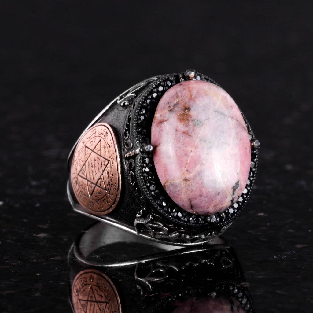 Natural Rhodonite Stone Ring - 925 Sterling Silver — 5