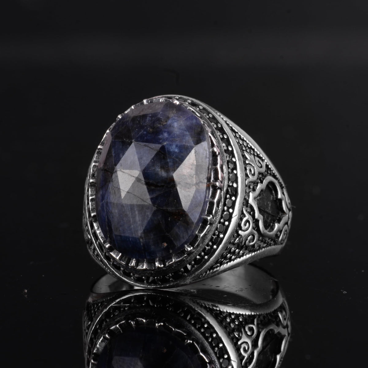 KAMBO Natural Sapphire Men's Ring – 925 Sterling Silver Oval Handmade Stone Statement Ring (Sapphire-2) — 5
