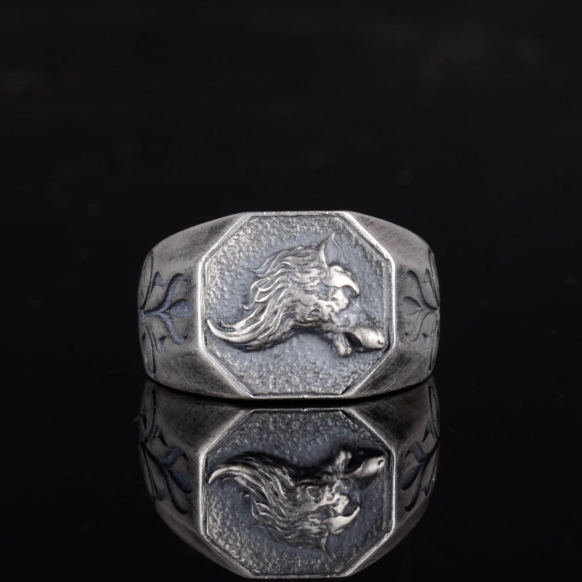 KAMBO 925 Sterling Silver Wolf Skull Men's Ring – Handmade Animal Symbol Jewelry – Decorative Side-Engraved Gothic Statement Ring — 4