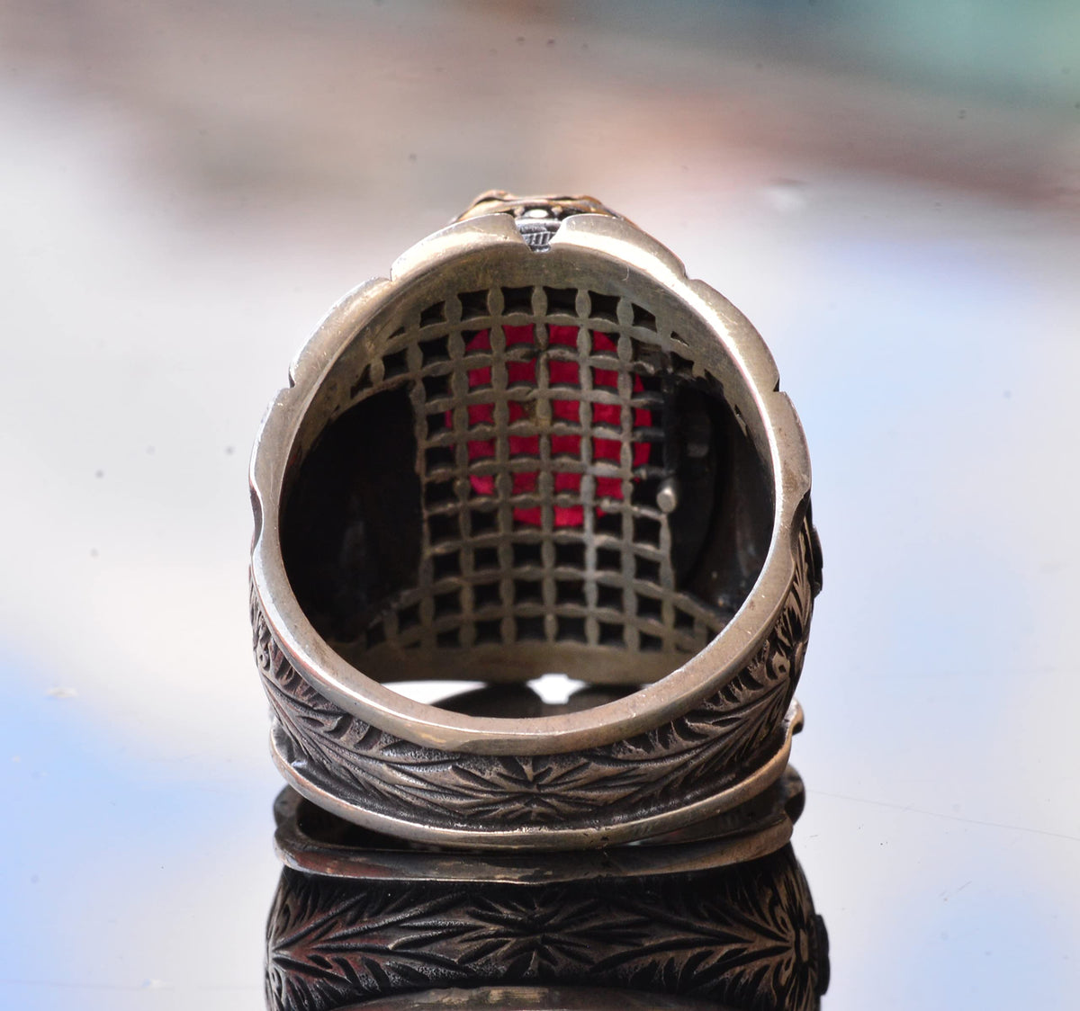 Ottoman Ring, Silver Ring, Natural Ruby Stone Ring, 12.90 Carat, Ethnic Design — 8