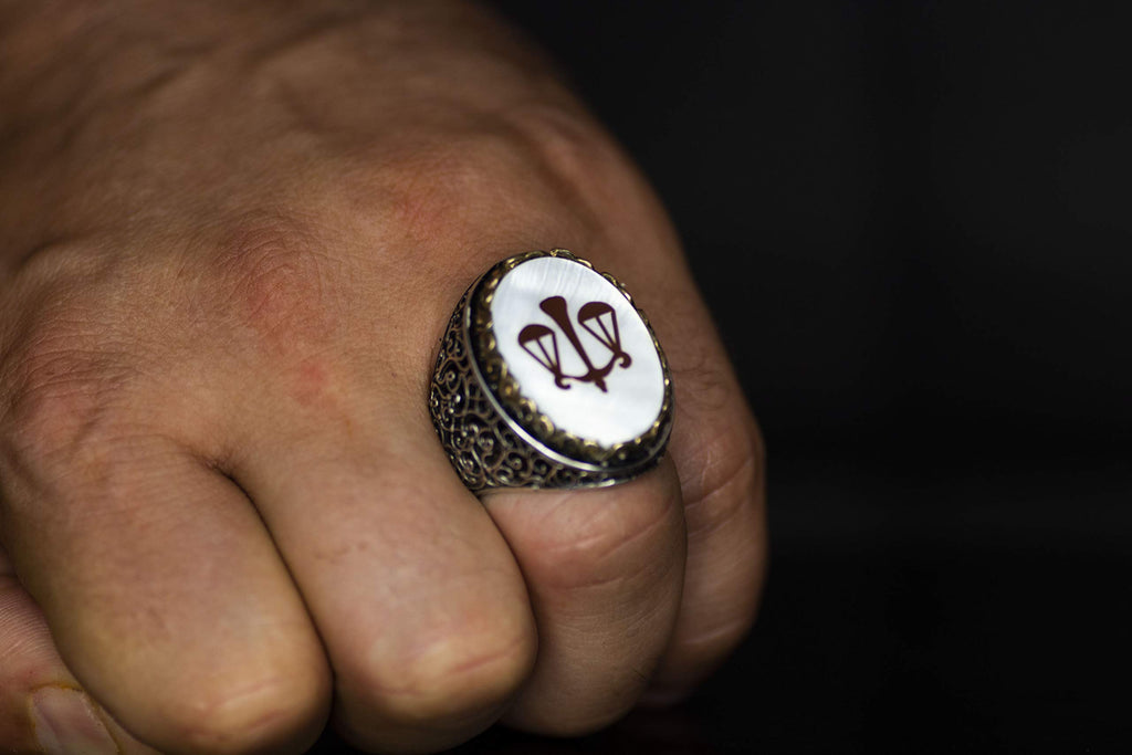 Noble and Symbolic Men's 925 Sterling Silver Ring - Justice Scale Symbol, Adorned with Natural Stones — 5