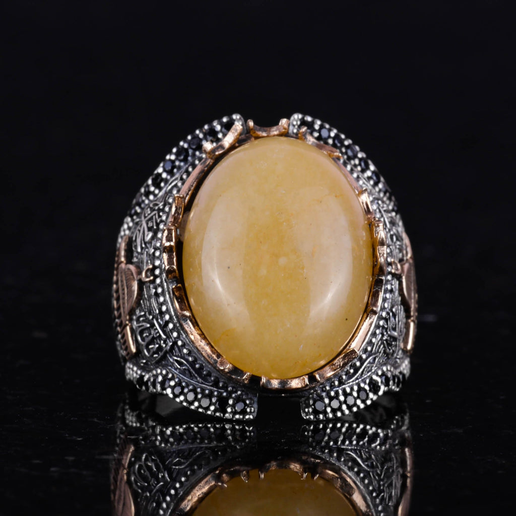 Al-Aqsa Mosque Natural Yellow Agate Stone Ring — 3