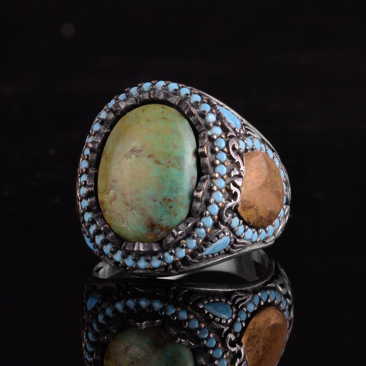 KAMBO Genuine Natural Arizona Turquoise Stone – 925 Sterling Silver Statement Ring – Handmade Men's Jewelry (Style-5) — 4