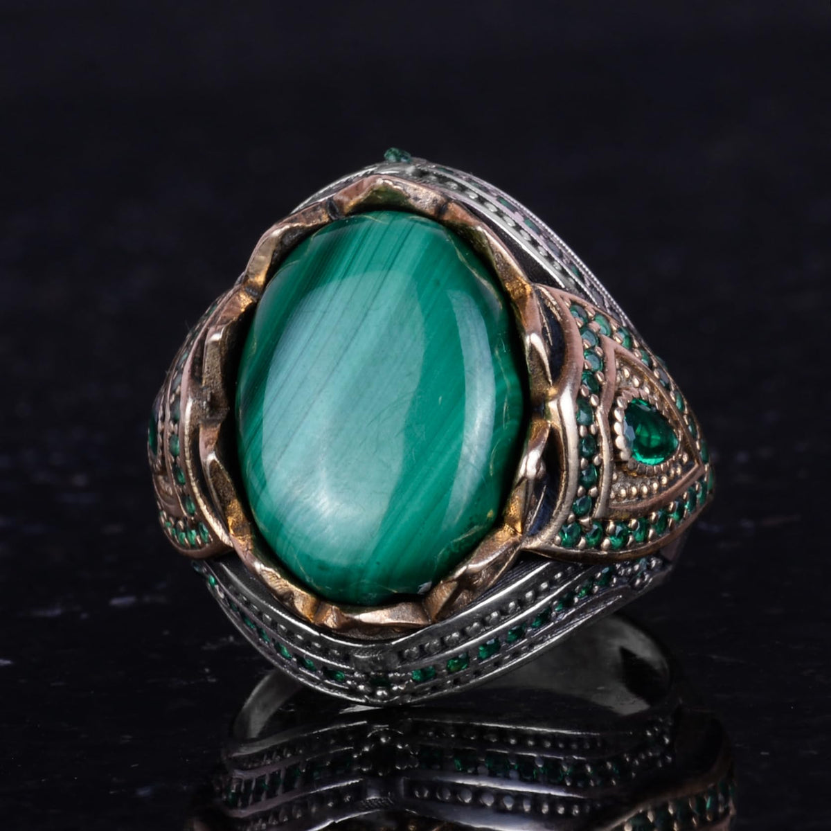 Natural Stone Handmade Ring - 925 Sterling Silver (Malachite) — 6