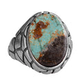 KAMBO Natural Turquoise Stone Ring - Snake Skin Pattern 925 Sterling Silver Men's Ring (Style-3)