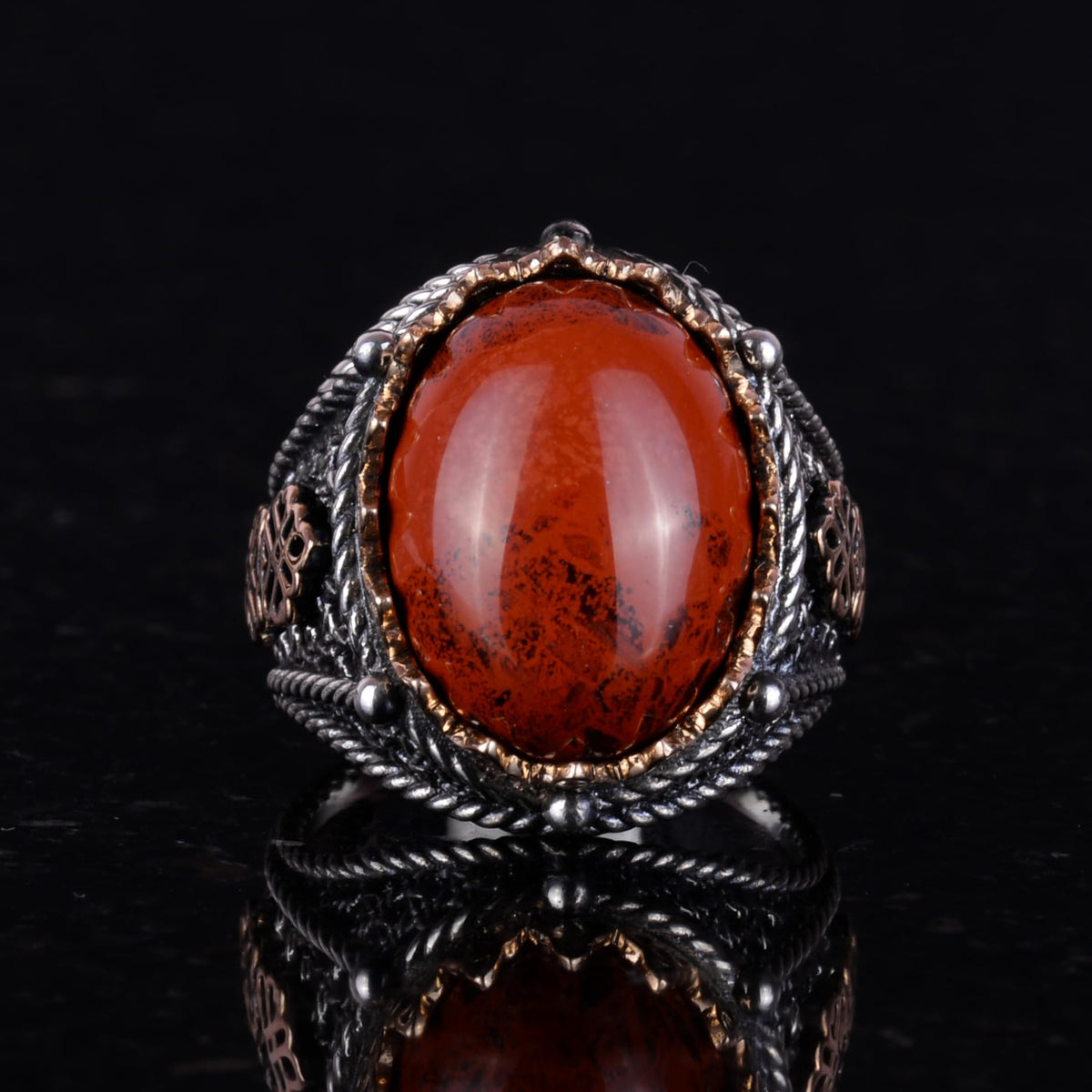 925 Sterling Silver Ring, Handmade Natural Red Bloodstone Ring — 4