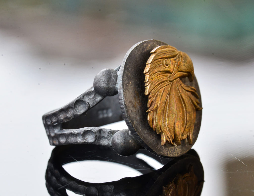 Handcrafted Eagle Bronze Men's Statement Ring - 925 Sterling Silver - Unique Bold Design